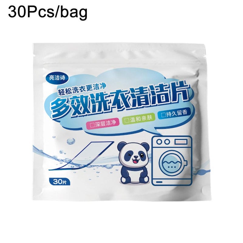 30-sheet multi-effect laundry bubble sheets for cleaning, stain removal, and garment care.